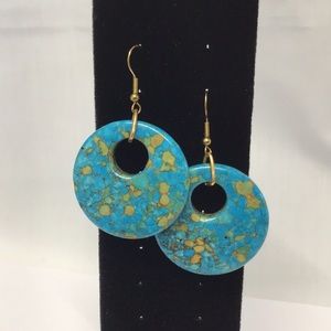 Turquoise stone heavy earrings smooth round stone earrings with hooks Vintage